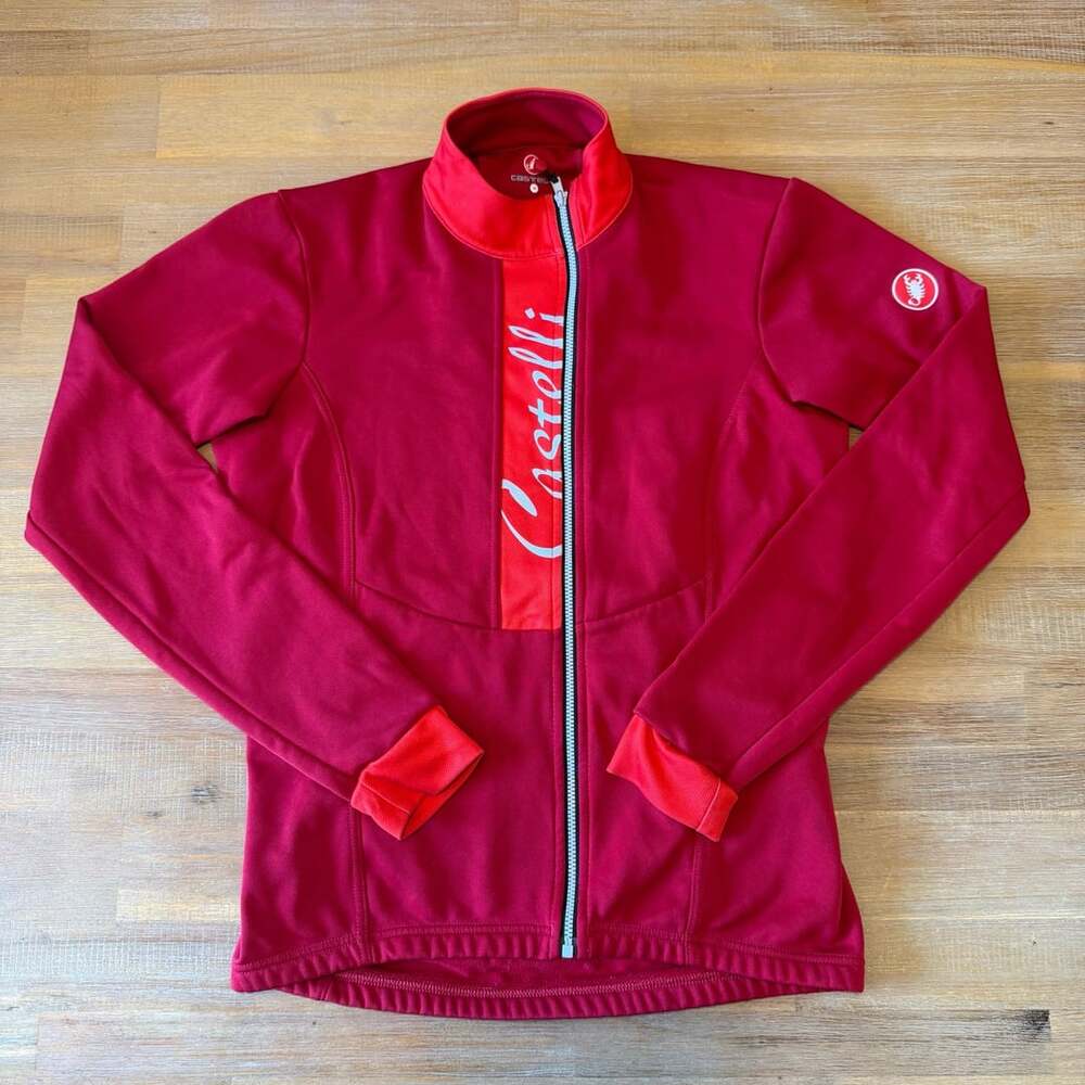 Castelli Cycling Jacket Mens M Medium Red Full Zip Fleece Lined Made In Italy